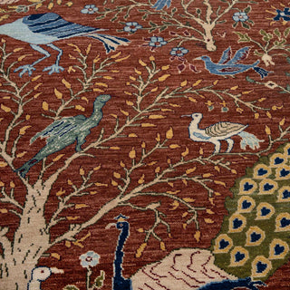6x9 Rust Terracotta Bird & Tree of Life Area Wool Rug