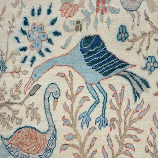 Petal Flight 6x9 Ivory Colorful Birds Peacock Wool Rug