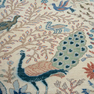 Petal Flight 6x9 Ivory Colorful Birds Peacock Wool Rug