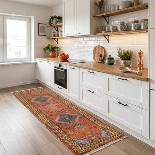 ersian Runner Rug Rust Gold Hand Knotted Soft Thick Plush Feel Wool Staircase Runner / Hallway Rug, CUSTOMIZE in any SIZE