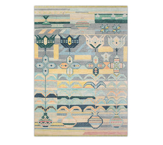 10x14 Blue Colorful Modern Tribal Moroccan 100% Wool Indian Rural Artisans Hand Knotted Rug