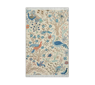 3x5 Ivory Wool Birds Garden Area Rug