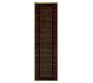 Herati 2'6x12 Olive Hand Knotted Litchi Motifs Runner Rug