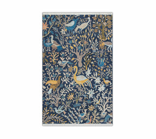 4x6 Navy Traditional Botanical Birds Wool Rug