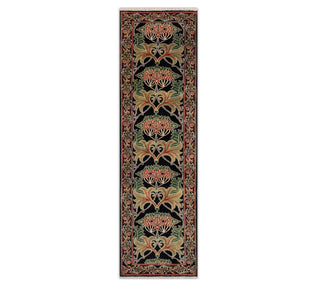 2.6x10 Runner Rug Classic Persian Modern Design Black Green Hand Knotted Soft Wool Rug