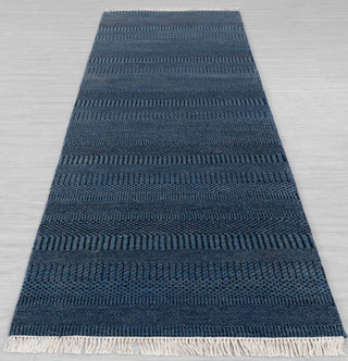 2.6x10 Ft. Savannah Rug Blue Contemporary Handmade Rug Modern Rug, Rug, Wool & Silk Rug