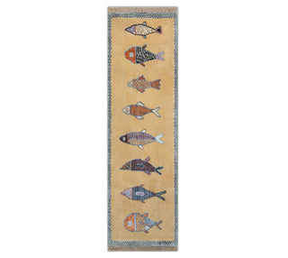 Pisces Playful Fishes Hand Knotted Wool Runner Rug