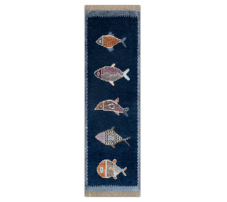 Pisces Navy Fish Motif Soft Woolen Kitchen / Hallway Runner