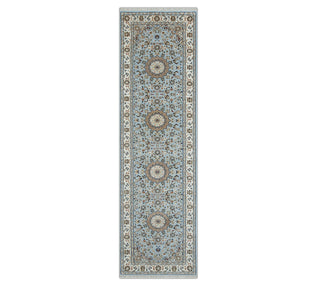 2'6x10 Blue Wool & Silk Indo Persian Medallion Nain
