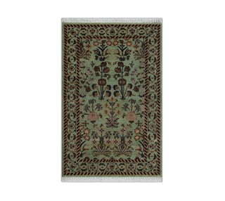 2'6x4 Green Traditional Persian Floral Pure Wool small area rug