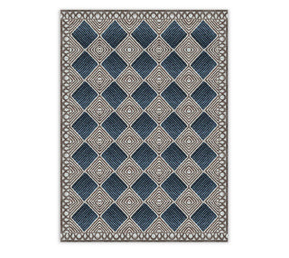 3x5 Navy Repeating Diamond Grid Pattern Handmade Abaca Fiber Rug
