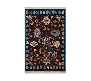 4x5 Hand Knotted Floral Oushak Maroon Wool Small Area Rug