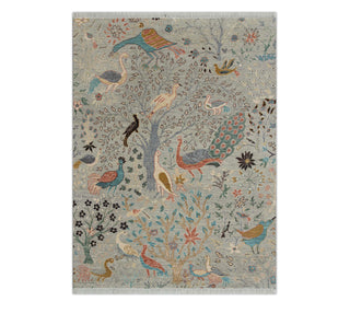 5x7 Hand Knotted Birds Peacock Motifs Wool library Rug