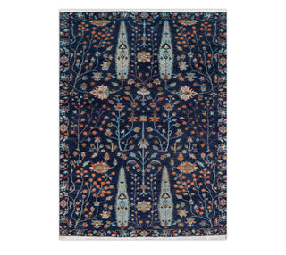 5x8 Navy Wool Tree & Garden Design Hand Knotted Fine Weave Rug