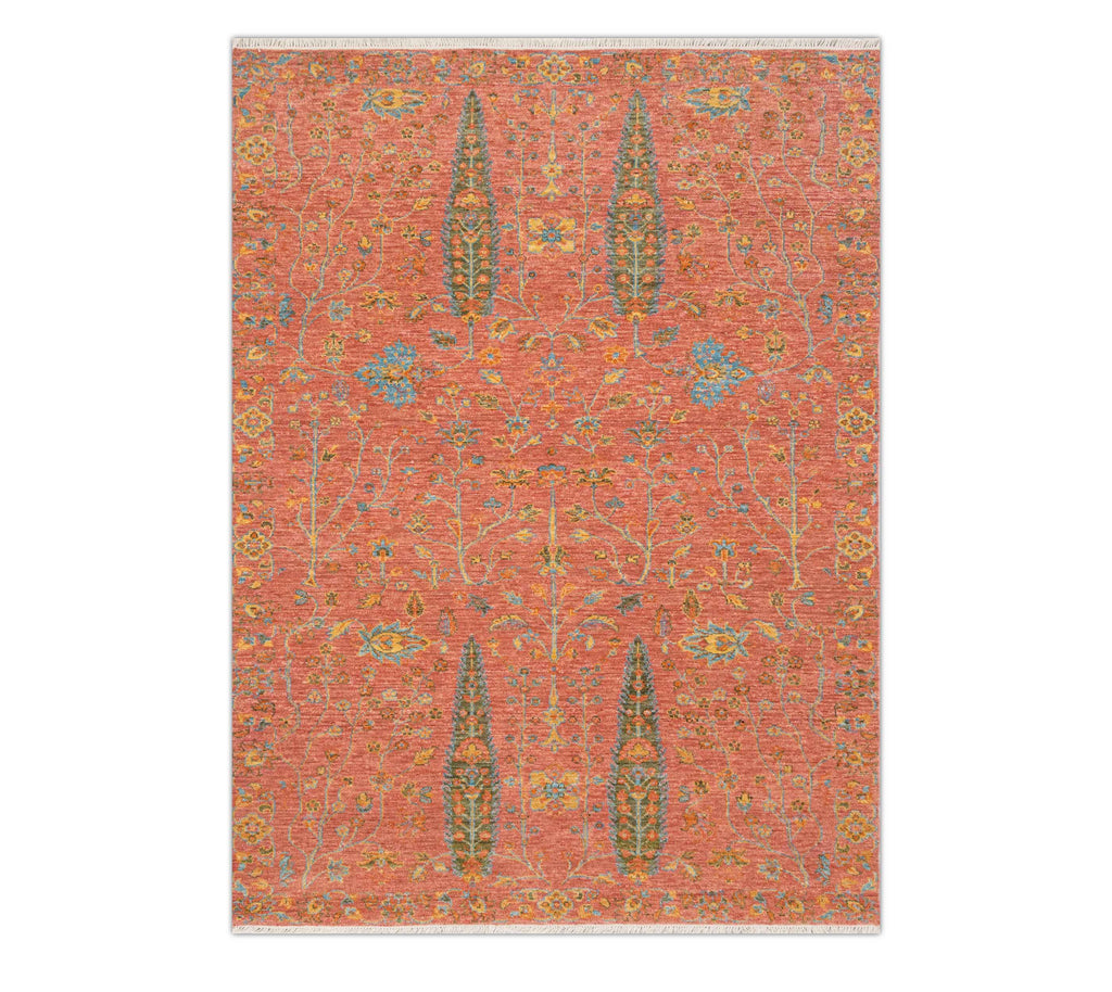 5x8 Rust Color Wool Tree Design Hand Knotted Fine Weave Rug – OrientalLooms