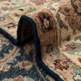 6X9 Antique-style Persian rug featuring detailed floral medallions, dark navy background