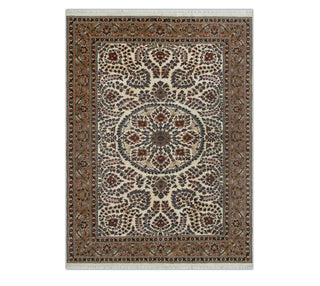 6x10 Ivory Brown Traditional Oriental Floral Inspired Wool Rug