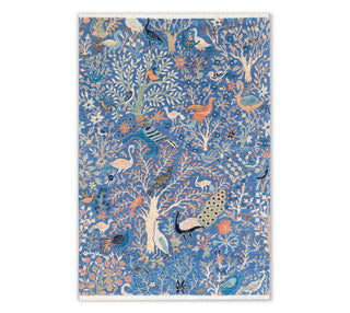 6x9 Blue Peacock Garden Scene Handmade Soft Feel Wool Area Rug