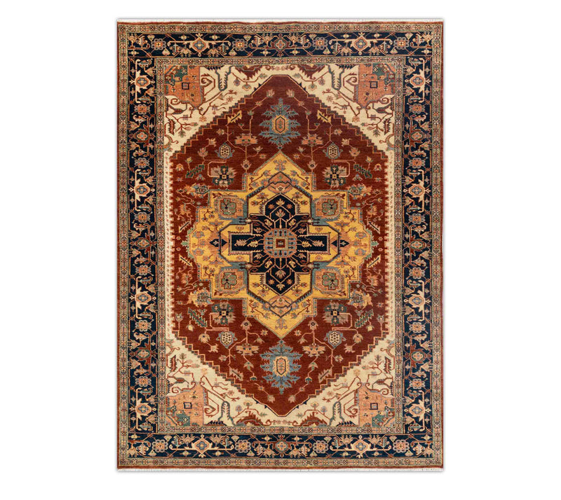 6x9 Classic Persian Heriz Serapi Red Colored Wool Rug For Living Room