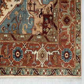 6x9 Hand-knotted vintage-style rug with ivory center, terracotta border, and intricate floral motifs