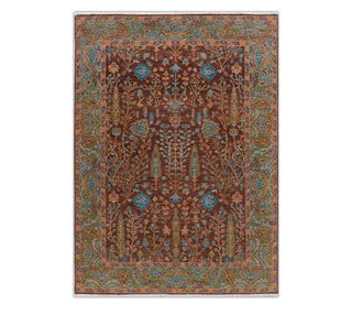 6x9 Rust & Green Area Rug Trees Garden Design Soft Wool Oriental Rug
