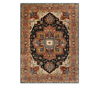6x9 Traditional Persian Heriz-style rug with a large geometric floral medallion