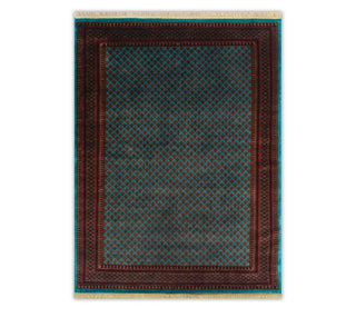 6x9 Turquoise Blue Persian Senneh Hand Knotted High KPSI Soft Thick Plush Feel Wool Rug