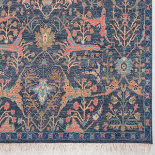 6x9 ft Modern hand-knotted rug with abstract leaf pattern in navy coral sage ivory.
