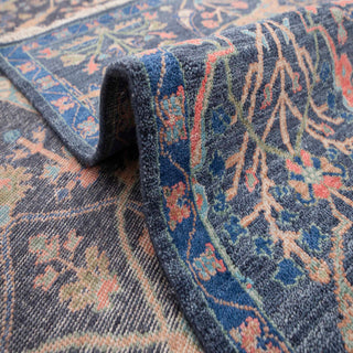 6x9 ft Oushak-style hand-knotted rug with vine palmette motif in navy red green.