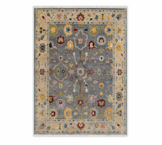 8X10 Bluish Grey Modern Colorful Soft Wool Hand Knotted Quality Oushak Rug