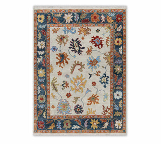8x10 Cream Ivory Blue Soft Shiny look Floral Style Designer Oushak Turkish Design rug