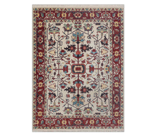 8x10 Fine Knotted Floral Motifs Ivory Red Wool Rug: Oriental Looms USA