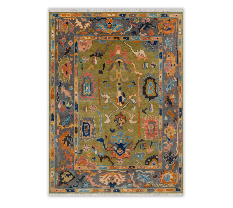 8x10 Green Hand Knotted Custom Size Modern Oushak for bedroom