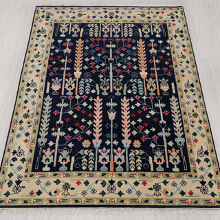 8x10 Hand-knotted rug in navy, ivory and multicolor with Persian garden tree-of-life pattern design.