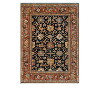  8x10 High KPSI Persian Floral Motifs Navy Wool Rug: Oriental Looms