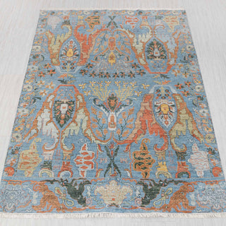 8x10 Indo-Persian hand-knotted rug in teal orange terracotta with Tree of Life design.