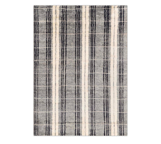 8x10 Ivory Gray Wool Handmade Geometric Stripes Wool Rug