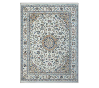8x10 Ivory  Medallion High Quality Hand Knotted Persian Design Indo Nain Tabriz Wool Silk Rug