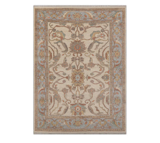 8x10 Ivory & Soft Blue Vintage Oushak Inspired Fine Knotted Wool Rug