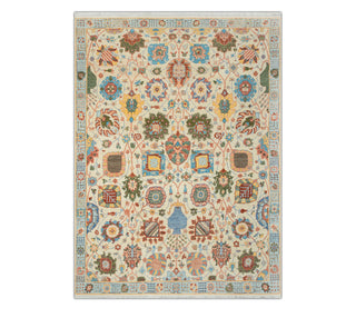 8x10 Ivory Wool High KPSI Floral Hand Knotted Weave Rug.