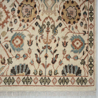 8x10 Modern classic hand-knotted rug with organic floral lattice pattern in neutral ivory and blue shades