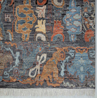 8x10 Modern hand-knotted rug with abstract floral pattern in teal gray rust ivory.