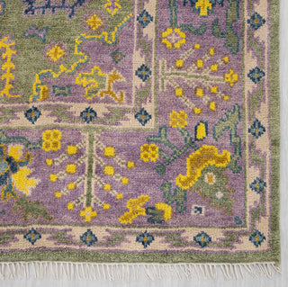 8x10 Modern hand-knotted rug with abstract garden pattern in green, lavender, and yellow accents, 