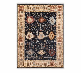 8x10 Navy Cream Sultanabad Persian Vase Oushak Style Hand Knotted Wool Rug