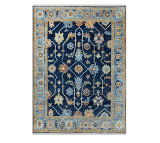 8x10 Navy Gold Modern Floral Oushak Woolen Rug for bedroom