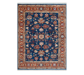 8x10 Persian Floral Hand Knotted Motifs Navy Wool Rug For Living Room