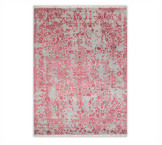  8x10 Pink Handmade Wool And Silk Modern Floral Rug Pink Silk Rug
