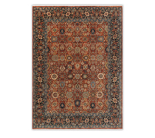 8x10 Rich Rust Navy Floral Motif Super Fine Weave Hand Knotted Persian Carpet For Bedroom / Living Room