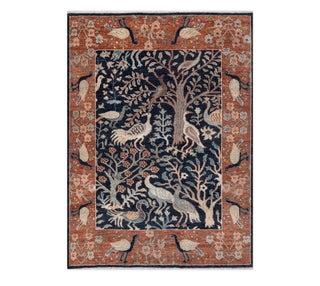 8x10 Rug With Birds Navy Wool Rug For Living Room