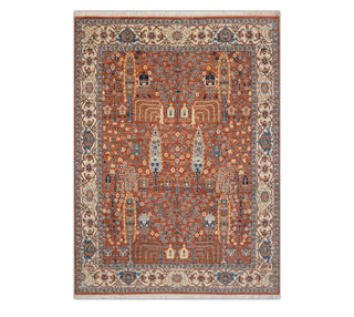 8x10 Rust Ivory Persian Tree Design Fine Quality Wool Rug